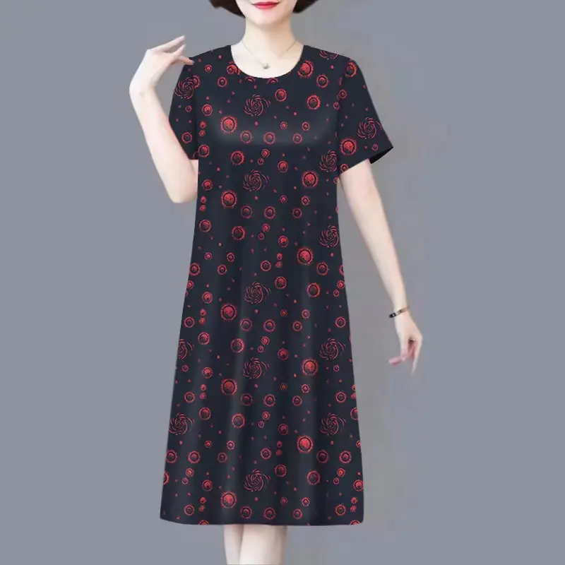 Váy Cho Mẹ TRUNG NIÊN Váy Nữ Dáng Rộng Che Bụng, Làm Bằng Lụa Lạnh Dài Trung Bình Thời Trang Mới Mùa Xuân Và Mùa Hè 2024