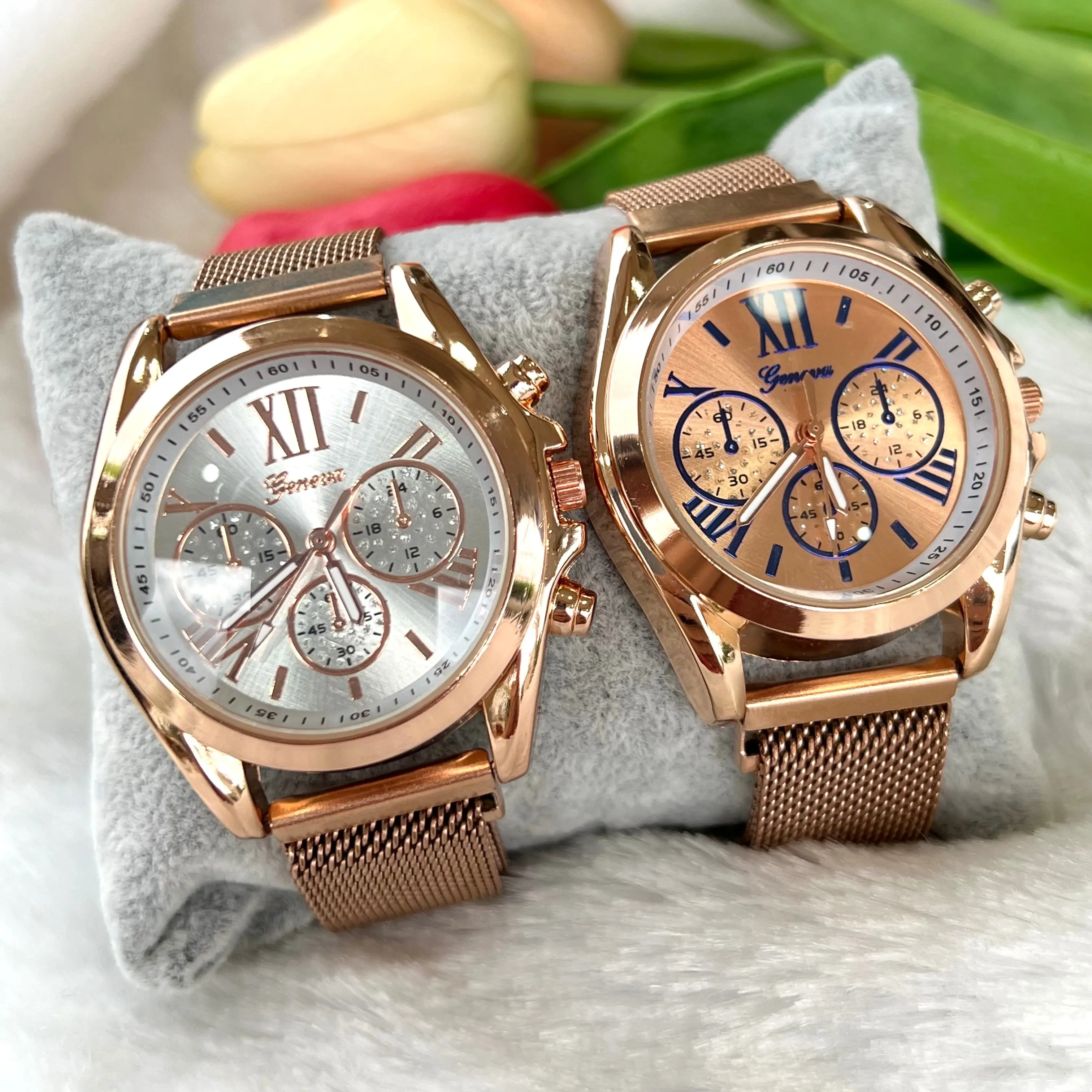 นาฬิกาข้อมือผู้หญิง GENEVA หน้าปัดเลขโรมัน สายแม่เหล็ก (G8)