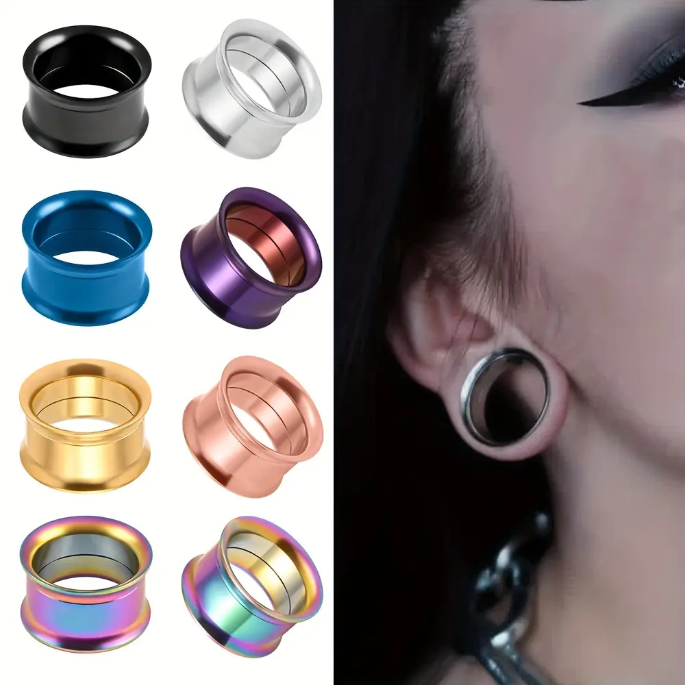 2PCS Round Double Flared Ear Plug Gauge Set 316 Stainless Steel Tunnel Plug Gauge Expander Ear Piercing Earring Set
