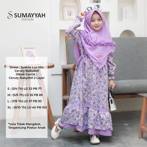 Gamis Anak Sumayyah Syar'i Set Plus Jilbab Bahan Shakila Premium Motif Bunga Usia 1-10 tahun Tahun Muslim Baju Syari Setelan Syari Setelan Wanita Dress