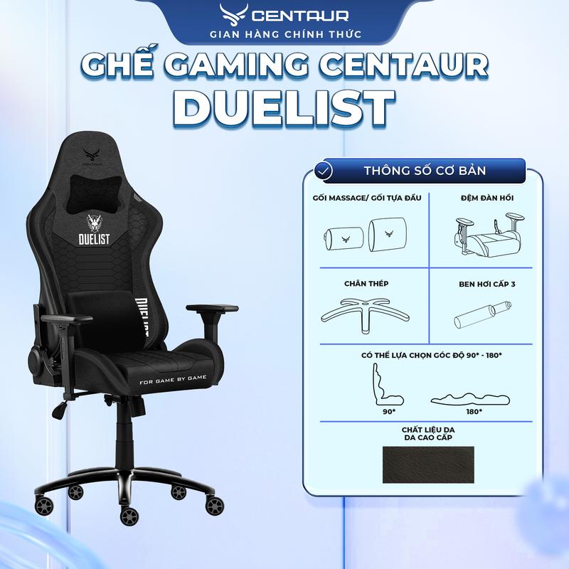 [Tặng Chuột CT510X ] Ghế Gaming Centaur Duelist - Khung Thép Chắc Chắn, Da PU Cao Cấp, Cơ Ngả 180 Độ | Centaur Việt Nam