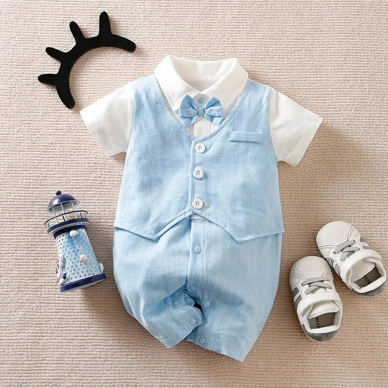 Pakaian Ikat Lelaki, Lengan Pendek, 100% Kapas, Untuk 0-18 bulan, Jumpsuit Kacak, Sesuai untuk Bayi Lelaki, Onesie Kapas, Trendi, Pakaian Baru Lahir dan Kanak-kanak