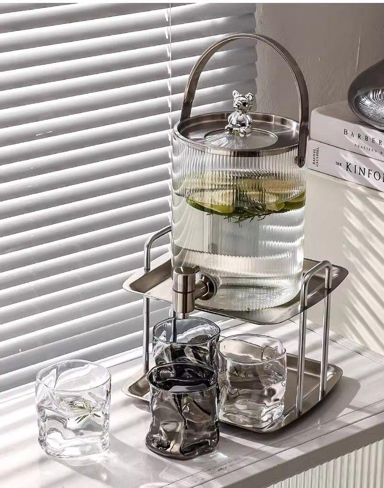 Product Introduction of Chai nước lạnh sang trọng giá cả phải chăng với vòi Bộ bình nước thủy tinh gia dụng dung tích lớn Bình nước lạnh trái cây Trà Cola Barrel đồ uống 14