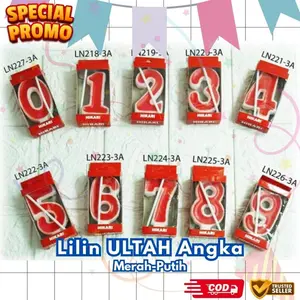 [1 pcs] Lilin Angka Ulang Tahun Merah Putih HIKARI 6cm | Lilin Kue Ulang Tahun Angka 0-9