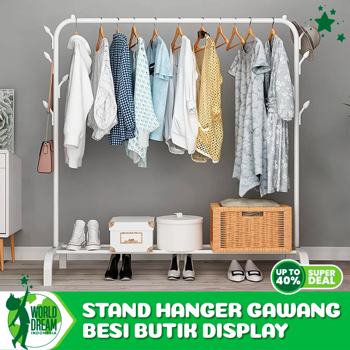 WORLDDREAM - Stand Hanger Gawang Besi Butik Display Gantungan Baju