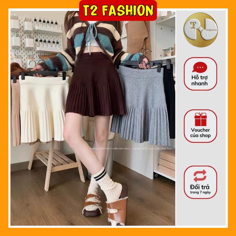 Chân Váy Len Ngắn Dáng Chữ a Xếp Ly Lưng Cao Co Giãn 2821