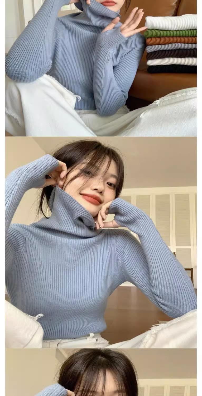 Product Introduction of Knitted Bottoming Shirt Padded Top Sweater Turtleneck Women's Autumn Best-Selling Fashionable Stylish Inner Wear Finger Fit Design Knitwear Womenswear 2