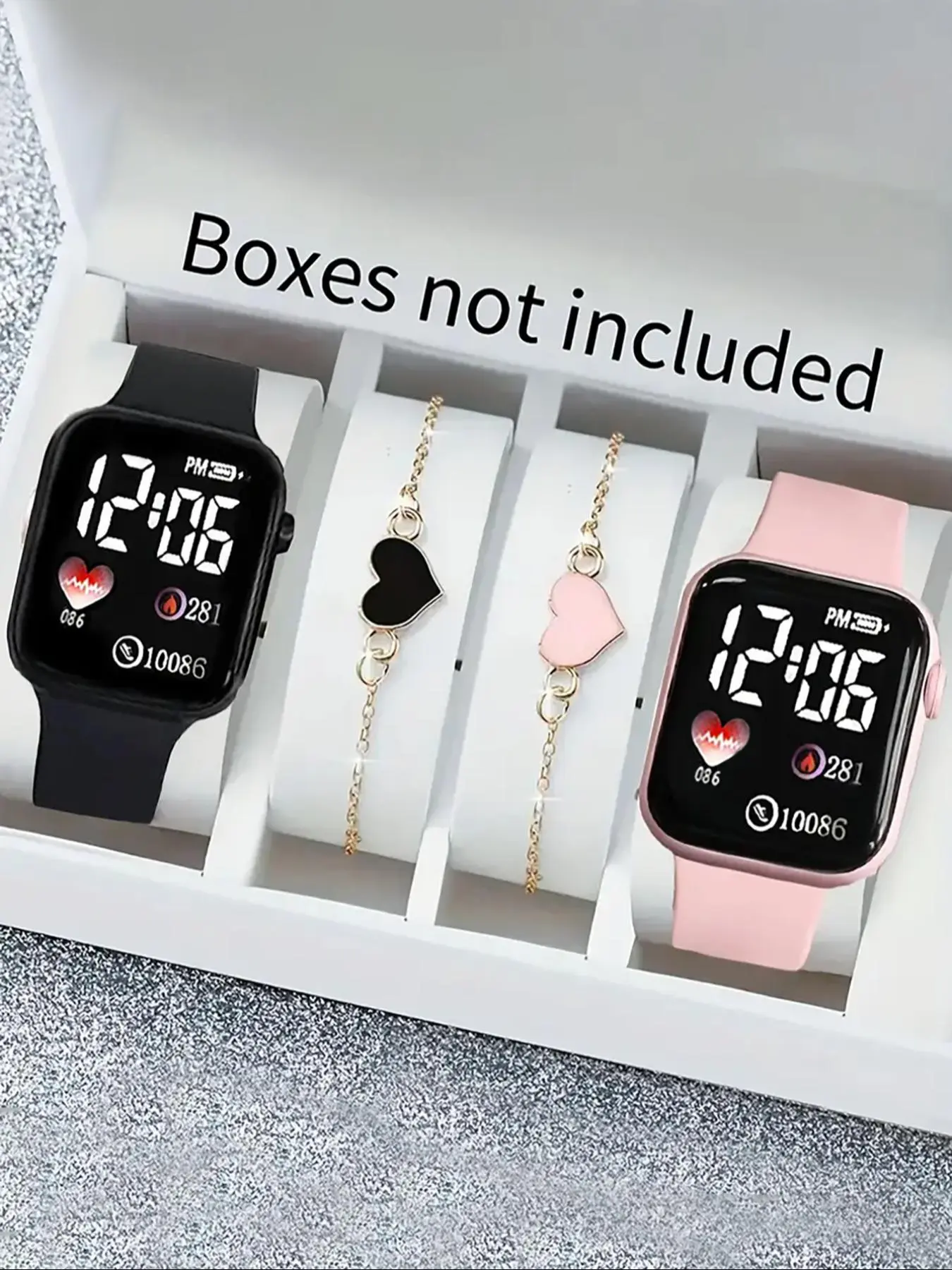 Fashion Digital Watch & Heart Charm Bracelet Set, Casual Watch Set for Women & Men, Trendy All-match & Exquisite Watch Set for Birthday Gift