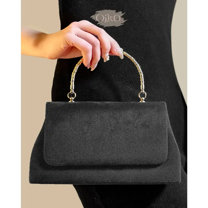 OIKO Vanya Clutch Tas Pesta Wanita Suede Clutch Chrome Untuk Kondangan Perempuan Party Bag Wedding Gift Kado Seserahan Nikahan Hantaran Bridemaids Mewah Elegan Import Korean Style 1