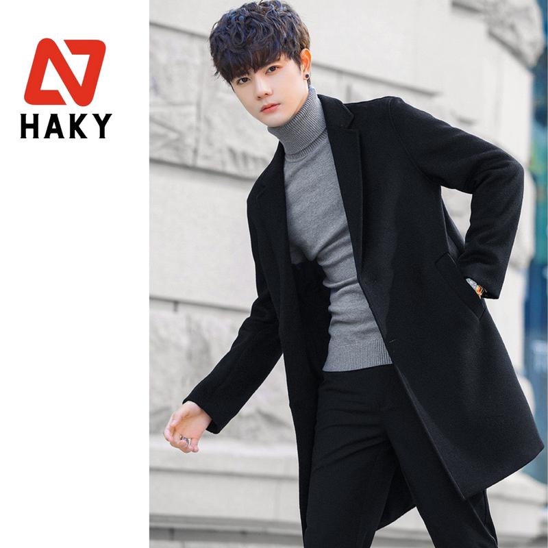 HK8 Áo Mangto Nam,Áo Dạ Dáng Lửng Hàn Quốc 3 Màu Đen, Xanh Than HAKY Trơn Áo Khoác Măng Tô Dáng Lửng Cao Cấp Có Đệm Vai HK8