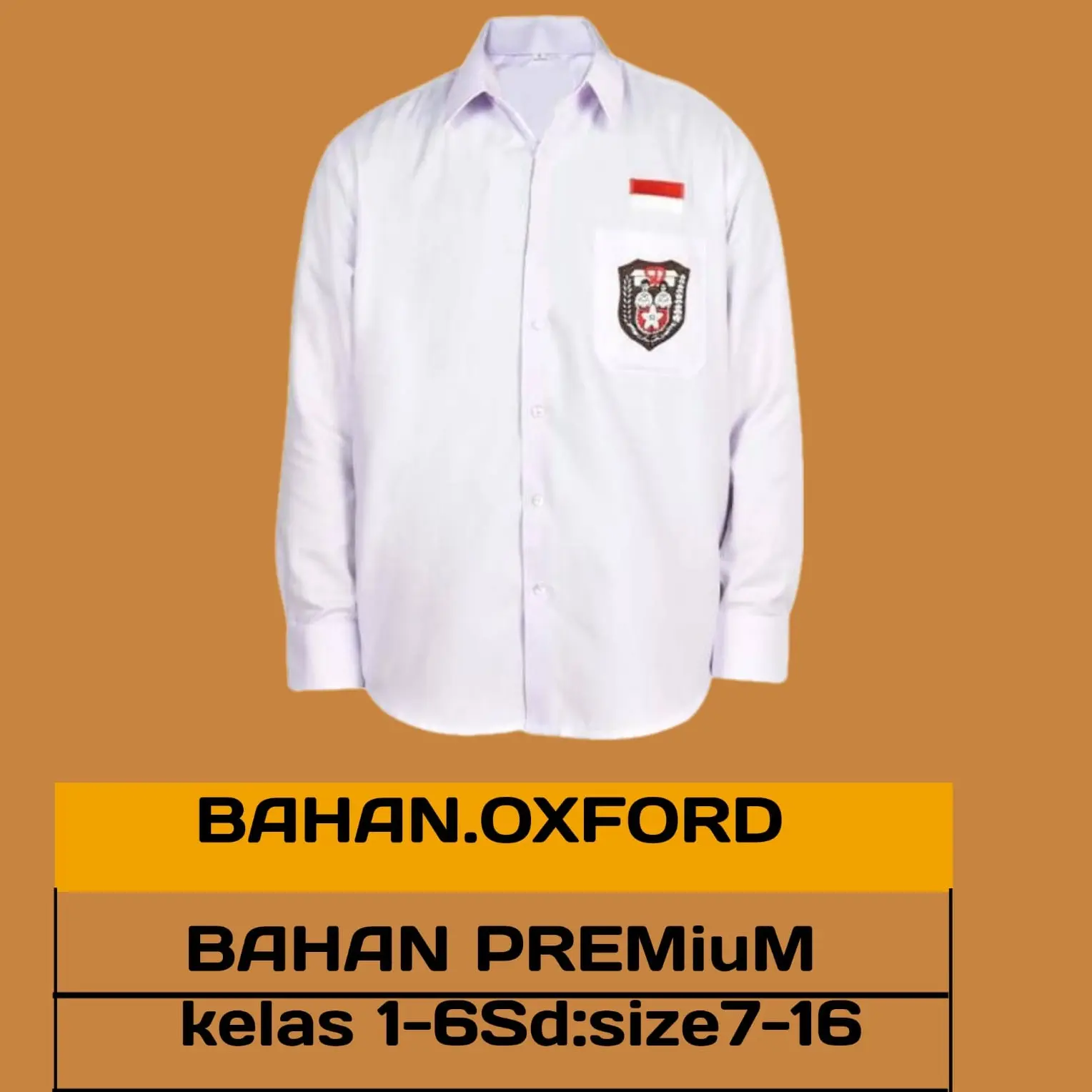 Kemeja Putih Panjang SD Kls 1-6 Merah Putih Merah Putih Baju Bordir Seragam Kancing Tebal