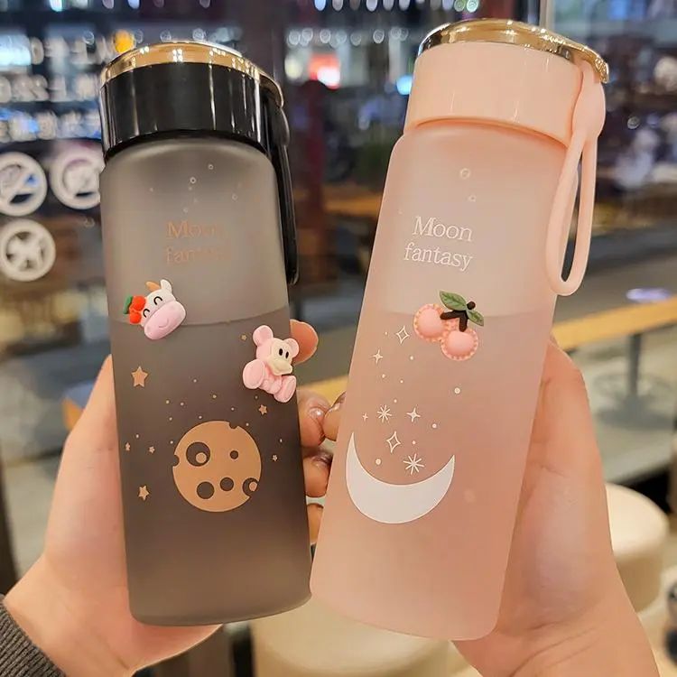 1PC New 580ml Moon Fantasy Water Bottle Portable Plastic Cup Ins Student Leakproof Bottles Simple Frosted Gradient Plastic