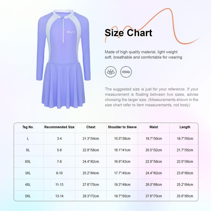 Product Introduction of Jelory Kids Girls One Piece Athletic Swimsuit Long Sleeve Beachwear Bathing Suit UPF 50+ Swimming Dress 0