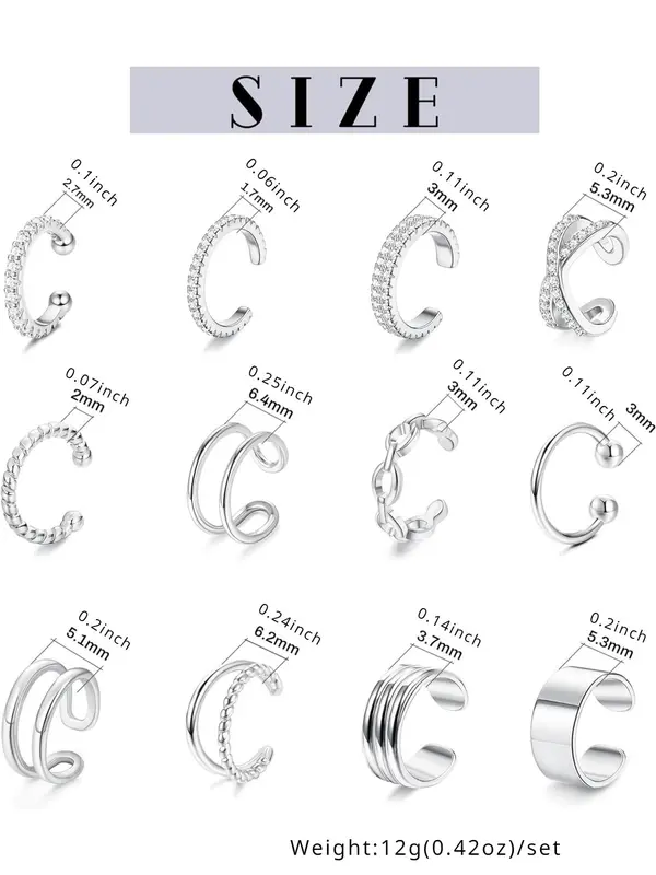 Simple Plain Cuff Earrings, Rhinestone Decorated Fake Earrings for Women & Girls, Braid & Chain Simple Design Ear Cuffs, Fashion Jewelry for Daily  Decor 1