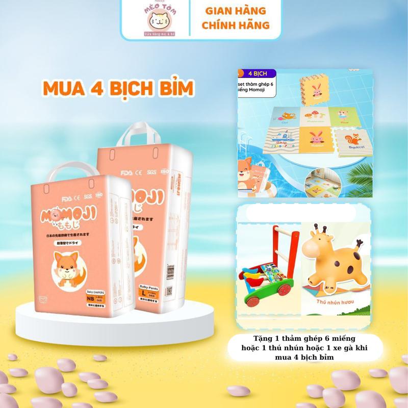 [Tặng quà]COMBO 4 Bịch Bỉm MOMOJI Mỏng Mịn,Thấm Hút Tốt Cho Bé 0