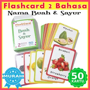 Flashcard BUAH & SAYUR, Kartu Pintar Belajar Buah-buahan & Sayuran, Flash Card Fruit and vegetables