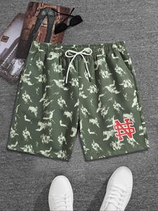 Men's All Over Print Drawstring Waist Sports Shorts, Regular Fit Casual Comfy Breathable Shorts for Summer, Men's Bottoms for Daily Wear
