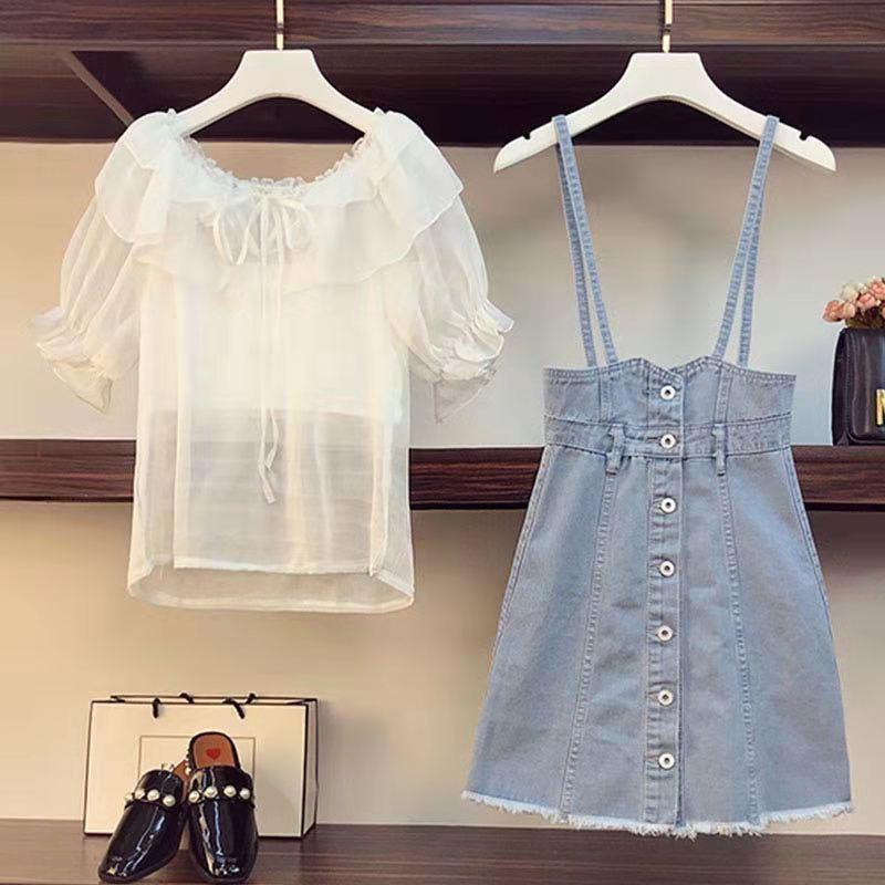 Váy / Bộ Đồ Không Lót, Quần Áo Nữ Cỡ Lớn Mới, Giấu Bụng, Cô Gái Béo, Váy Hai Dây Denim, Bộ Hai Mảnh Nhỏ, Umi, Nhung Women 3