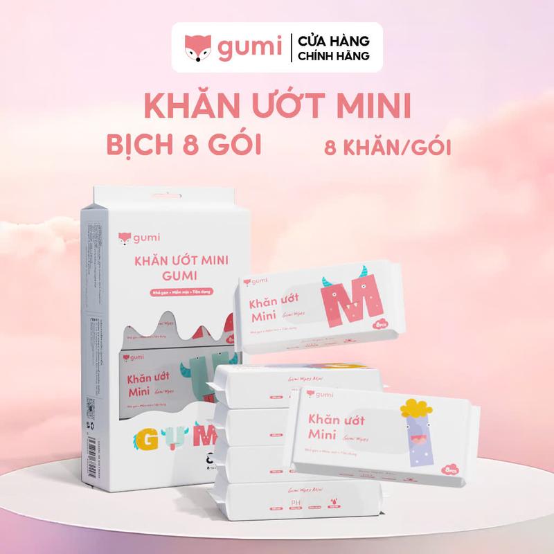 Hộp 20 gói Khăn giấy ướt Gumi Mini tiện lợi, mềm mại và thoải mái, an toàn cho làn da của bé Cho Bé