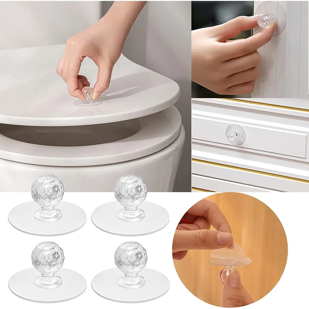 Transparent Crystal Diamond Shape Kitchen Cabinet Handle Self-adhesive Cupboard Drawer Handle Wall Decor Hardware