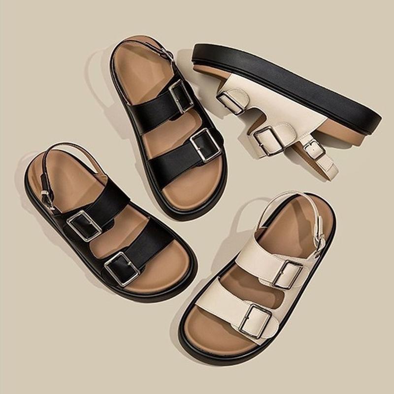 Sandal Nữ Dép 2 Quai Ngang Khóa Cài Quai Hậu Học Sinh Đế Cao Su DéP Shoes GiàY Jean Hoa
