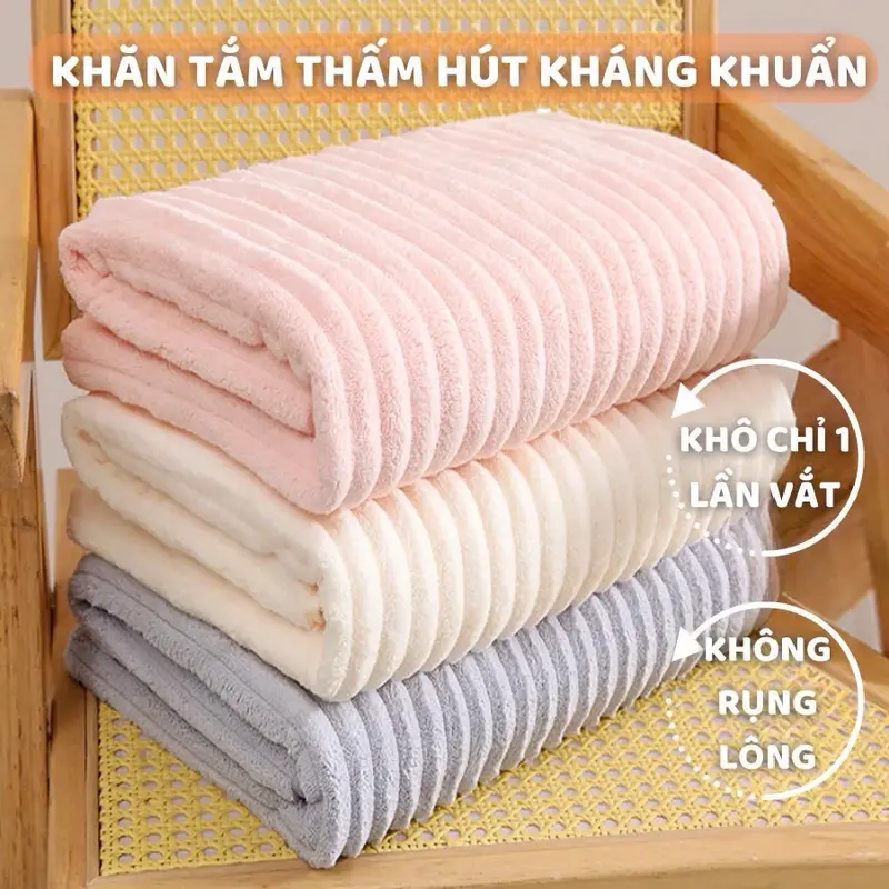 combo 4 Khăn Tắm Sợi Cotton Cao Cấp Mềm Mịn Thấm Hút Không Ra Màu 2