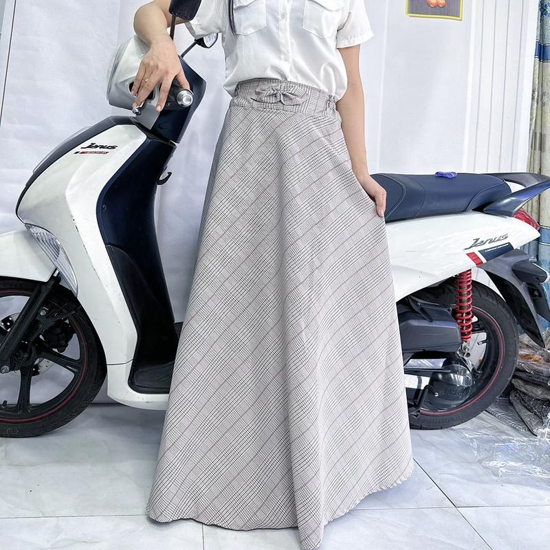 Váy quây chống nắng dạng xòe tròn gợn sóng cột dây tà rộng free size - Váy Chống Nắng Cột Dây Chân Váy Jean Nữ Women Voi Voan