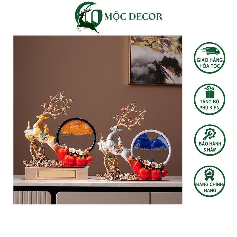 Decor Ngựa Hươu Tài Lộc Kéo Tranh Cát Chảy màu vàng Đồng 3D Trang Trí Không Gian Nội Thất Gia Đình Văn Phòng Cửa Hàng Decor Phòng Tượng I01 Trang Trí Nhà
