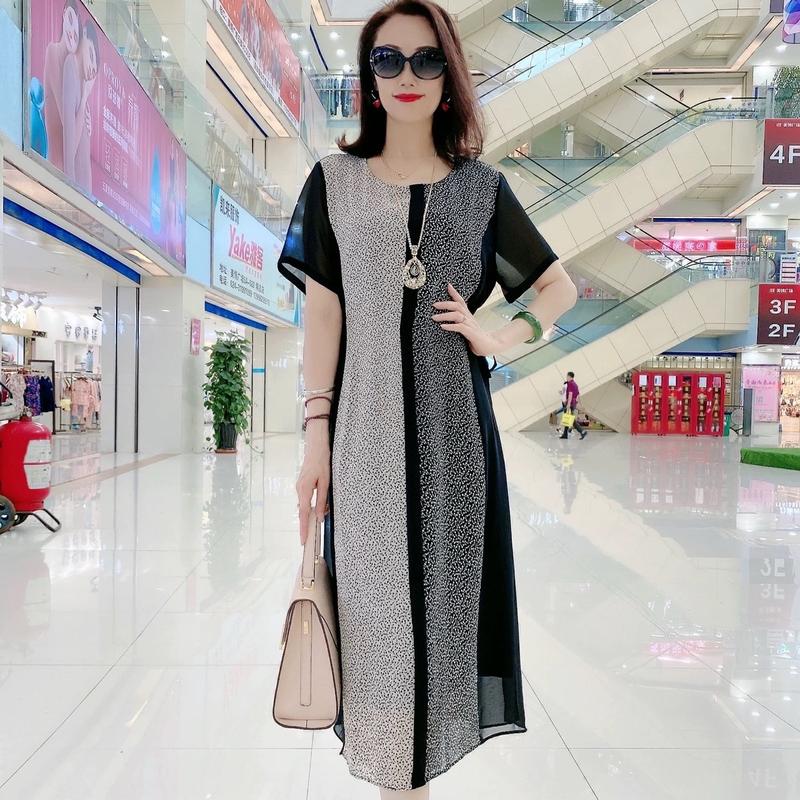 Mama Shop- V365 - Đầm Suông Trung niên Voan 2 lớp Dành Tặng Các Bà Các Mẹ in hoa có size đến 85kg CHO MẸ U50 U60 U70 U80 Nữ Nhung a oda