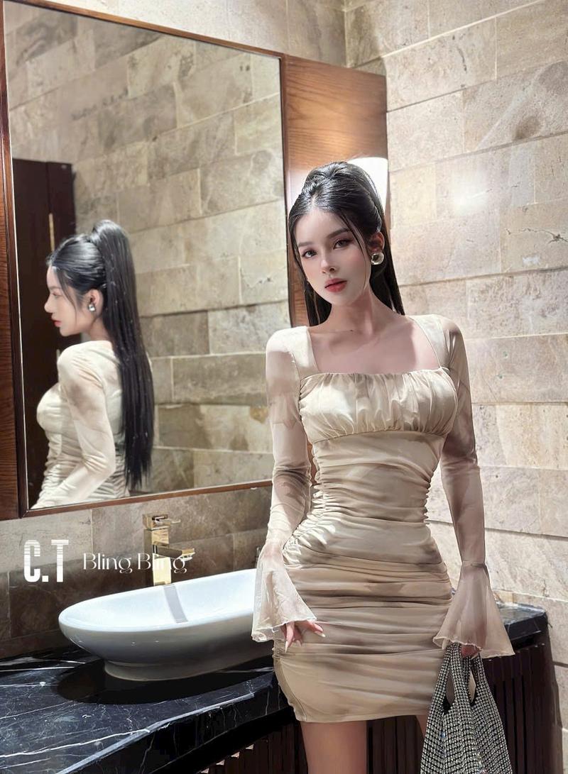 Product Introduction of Váy Lưới Loang Cúp Nhún Thân Nữ Women Dress 3