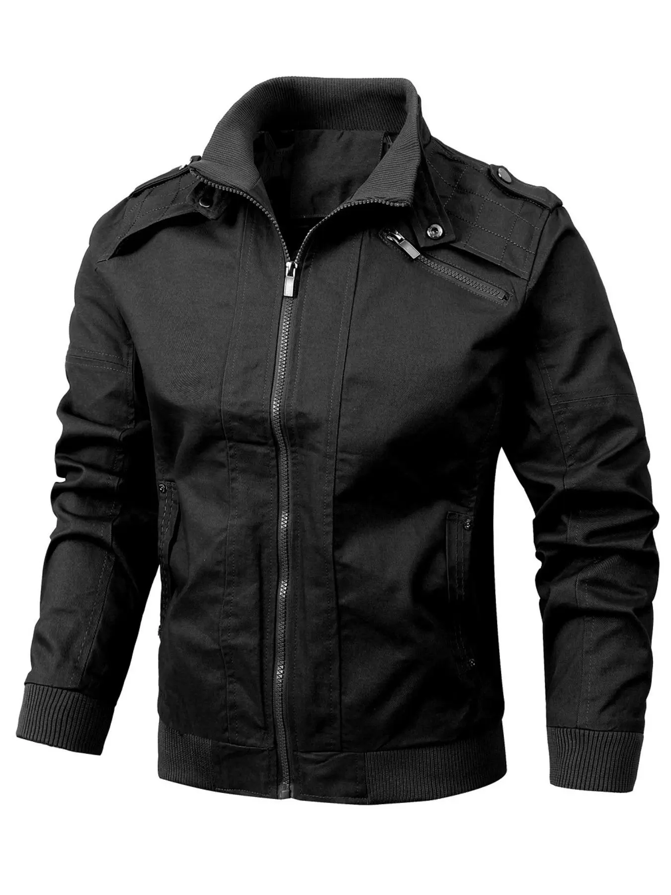 Men's Solid Color Zip Up Jacket, Regular Fit Casual Collar Long Sleeve Outerwear for All Seasons, Fashion Men's Clothes for Daily Wear