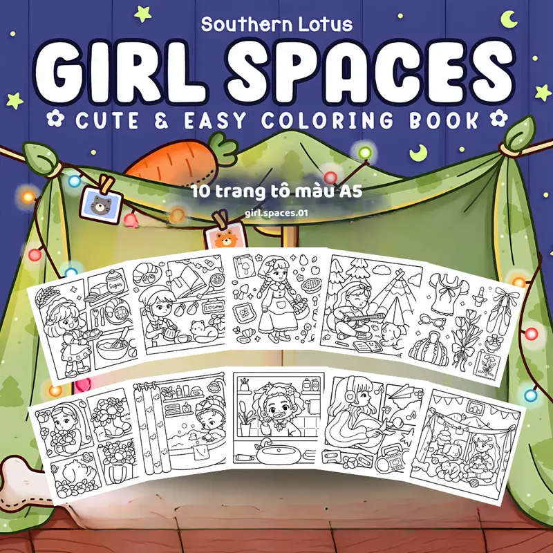 Bộ Tranh Tô Màu Chữa Lành, Thư Giãn Girl Spaces Của Southern Lotus, Giấy Dày Đẹp 120/180gsm Phù Hợp Với Mọi Loại Bút 3