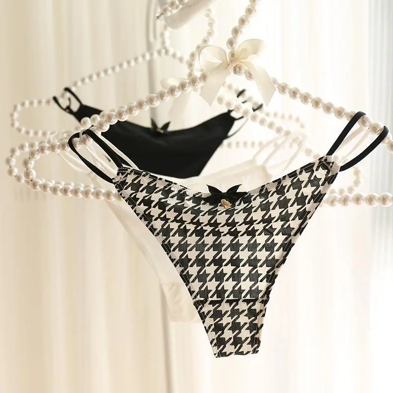 Milk Silk T-Back Underwear Girl T-Shaped Panties Women's Underwear Printed Pure Color Seamless Cute Low Waist Womenswear Lady Comfort Bridal