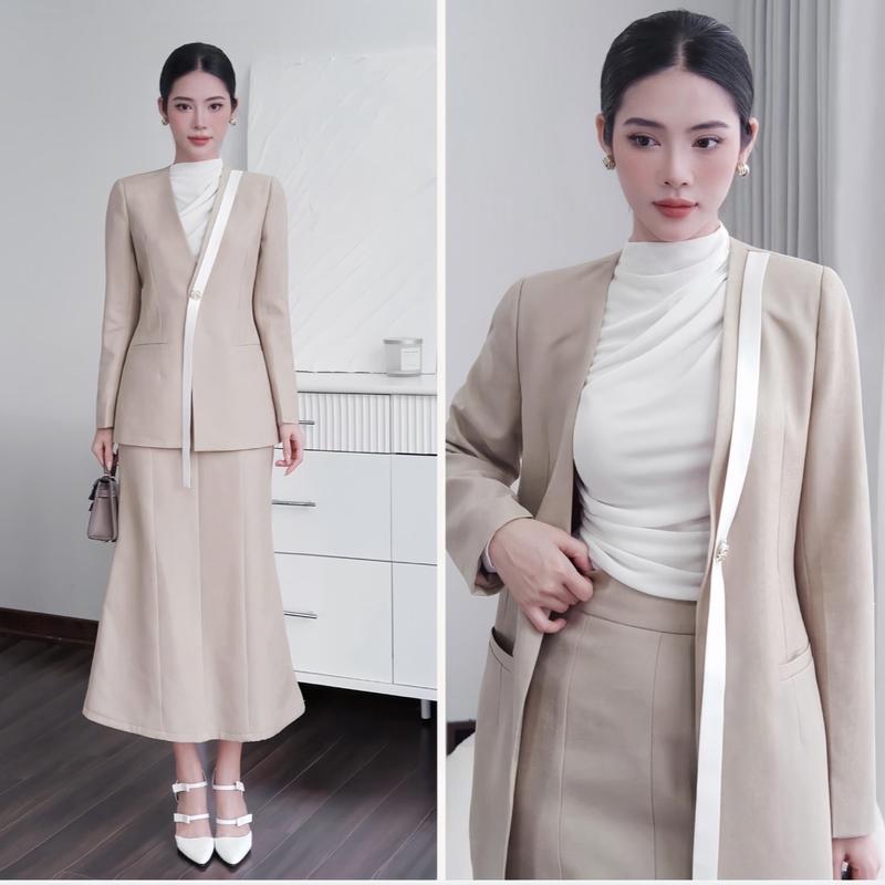 ( Xả kho ) Sét Thiết Kế Hà Anh G98 áo vest công sở kiểu dáng tiểu thư phối chân váy bút chì cho nữ - Women