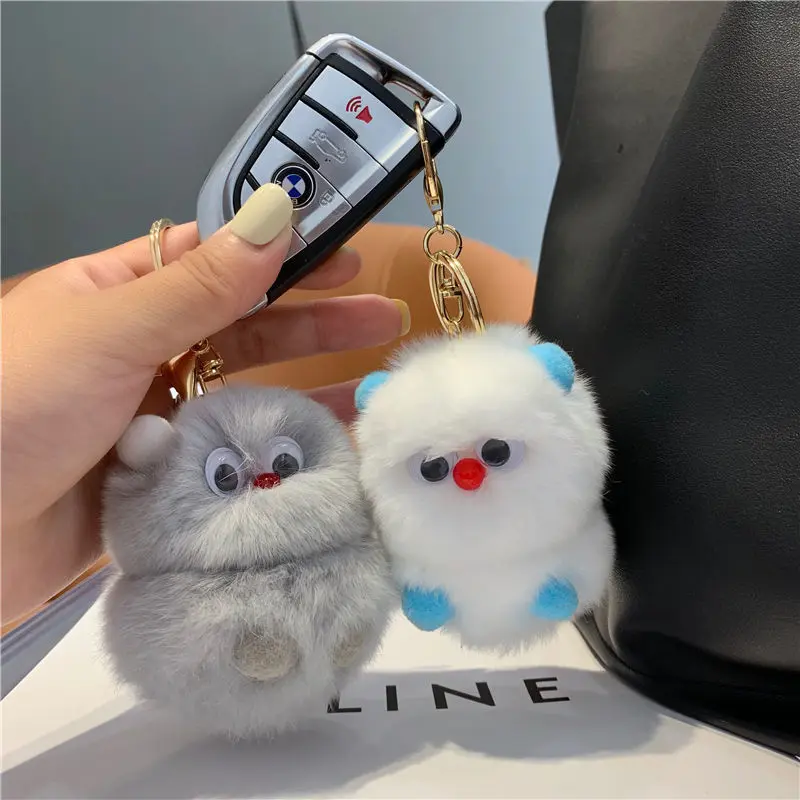 Fashion Rabbit Fur Little Monster Car Keychain Pendant Internet Celebrity Cute Plush Toy Backpack Decoration Pom-Pom,bag charms