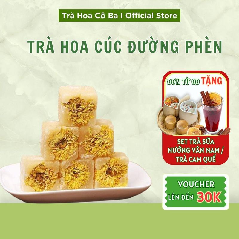 Trà hoa cúc đường phèn, trà thảo mộc hoa cúc mật ong, hỗ trợ thanh nhiệt giải độc cơ thể, ngủ ngon Trà Hoa Cô Ba 500gr