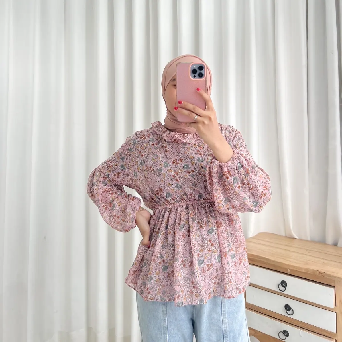 Flower Blouse Ceruty New Baju Muslim