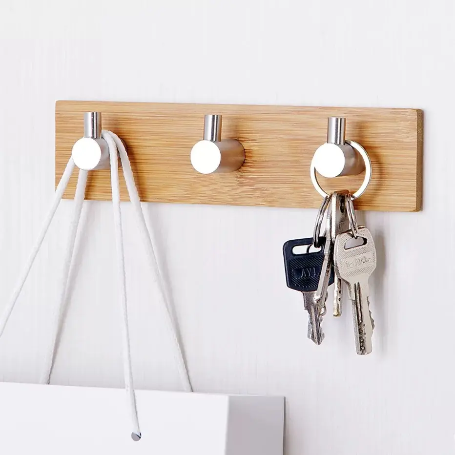 Hot Sale, Stainless Steel Bamboo Double Row Hooks, Kitchen Bathroom No-Trace Adhesive Hooks, Coat Hooks