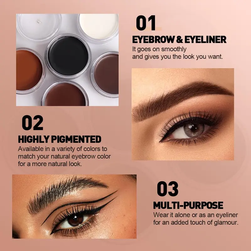 Long Lasting Eyebrow Cream with Eyebrow Brush, 1 Box Smooth Styling Eyebrow Pomade, Setting Eyebrow Wax, Eye Brow Makeup Tool for Women 5