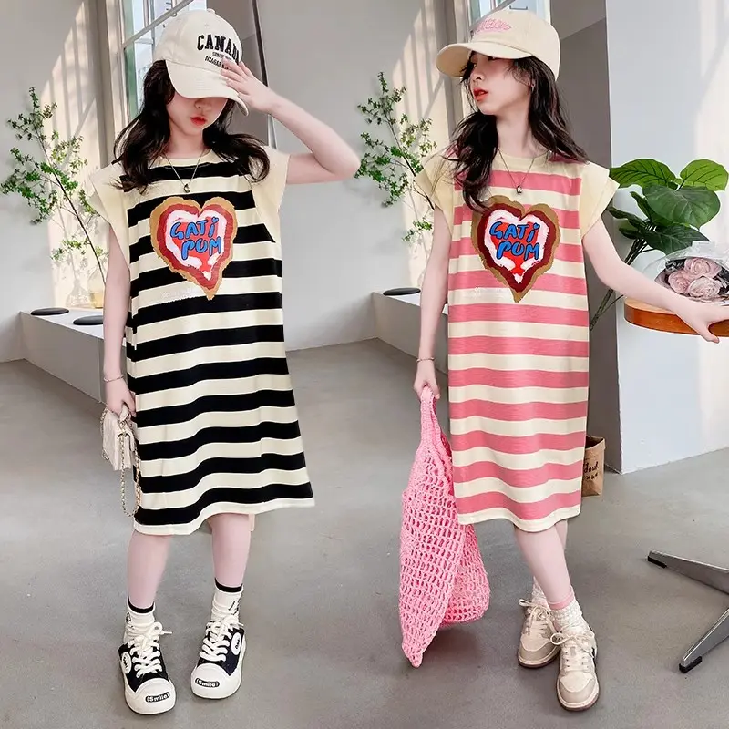 Váy Mùa Hè Cho Bé Gái, Phù Hợp Cho Bé 12 Tuổi Và Học Sinh Tiểu Học, Phong Cách Nước Ngoài, Váy Áo Thun Dệt Kim Công Chúa, Thích Hợp Cho Trẻ Lớn Và Trẻ Em 9 Tuổi, Hợp Xu hướng, Phong Cách Mùa Hè 2