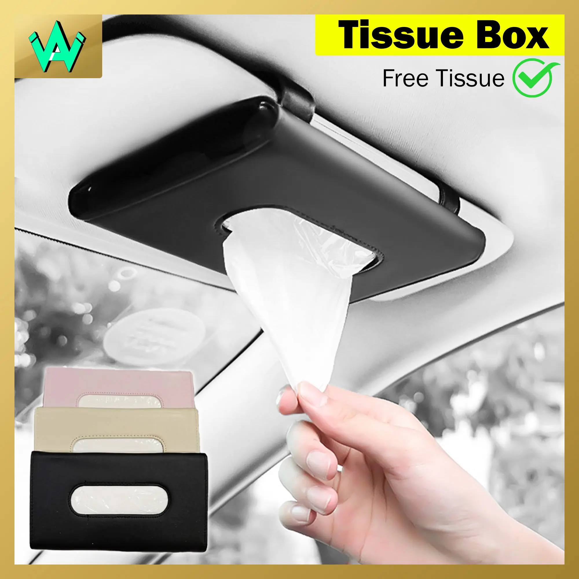 [Free Tissue] Car Tissue Box Kotak Tisu PU Leather Premium Clip Klip Sun Visor Car Accessories Accessory Automotive Interior