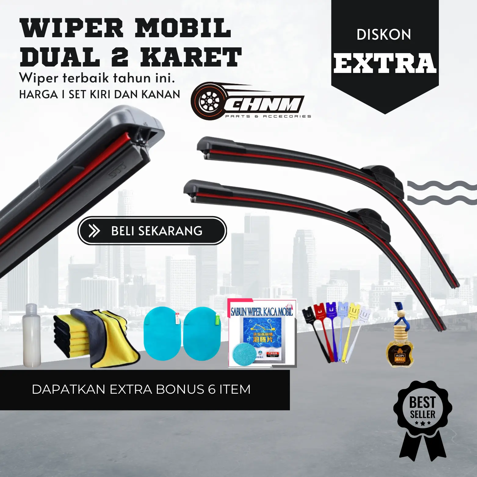 [[PAKET 10 ITEM]] Wiper Dual Karet Blade Mobil 1 Set Kiri dan Kanan Universal Semua Jenis Mobil Karet Ganda Kaca Pembersih Depan Kendaraan