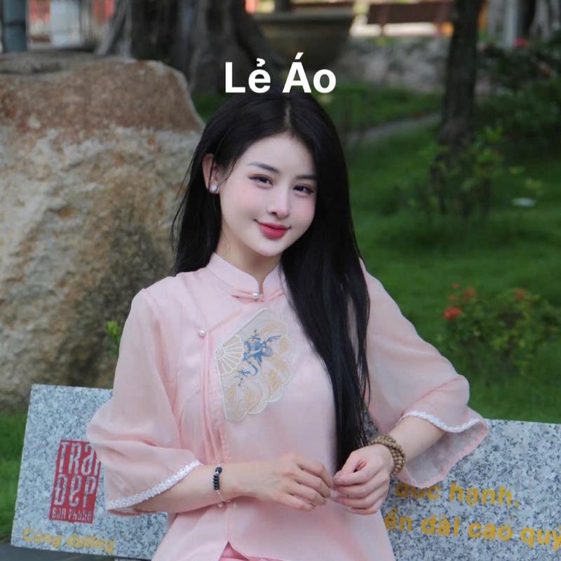LẺ ÁO LỤA TƠ CÁT THÊU QUẠT TAY REN ( Không kèm quần ) 1