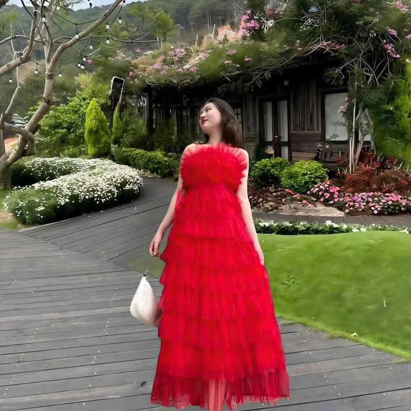 Đầm tầng lưới 2 dây có mút sang chảnh - Thời Trang TIX đơn nữ váy trắng kem voan trắng Nhung Women Voi Dress Màu Trắng promdress katie 3