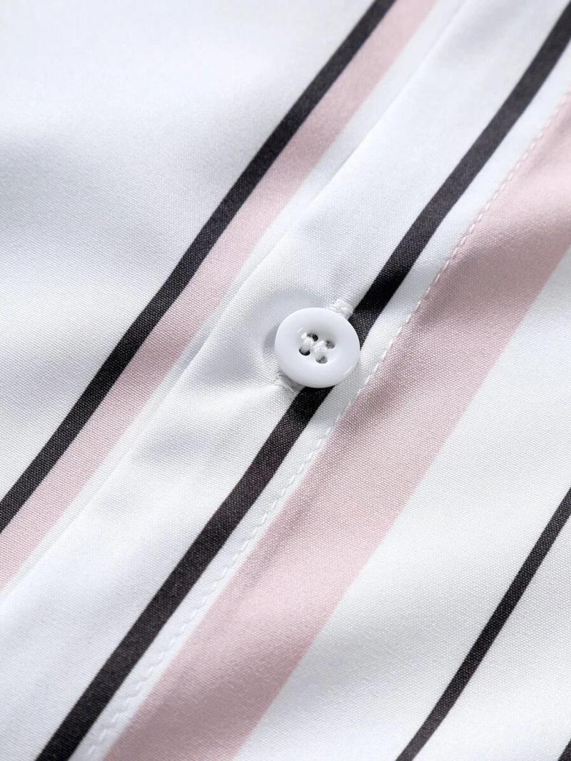 Product Introduction of Men's  Striped Print Short Sleeve Shirt, Regular Fit Casual Button Up Top for Summer, Fashion Men's Top for Daily Wear 4