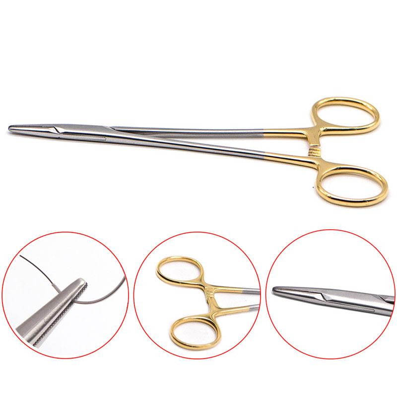 Product Introduction of Dental Needle Holder Plier Reusable Gold Plated Handle Forcep Dental Tweezers Instrument 10