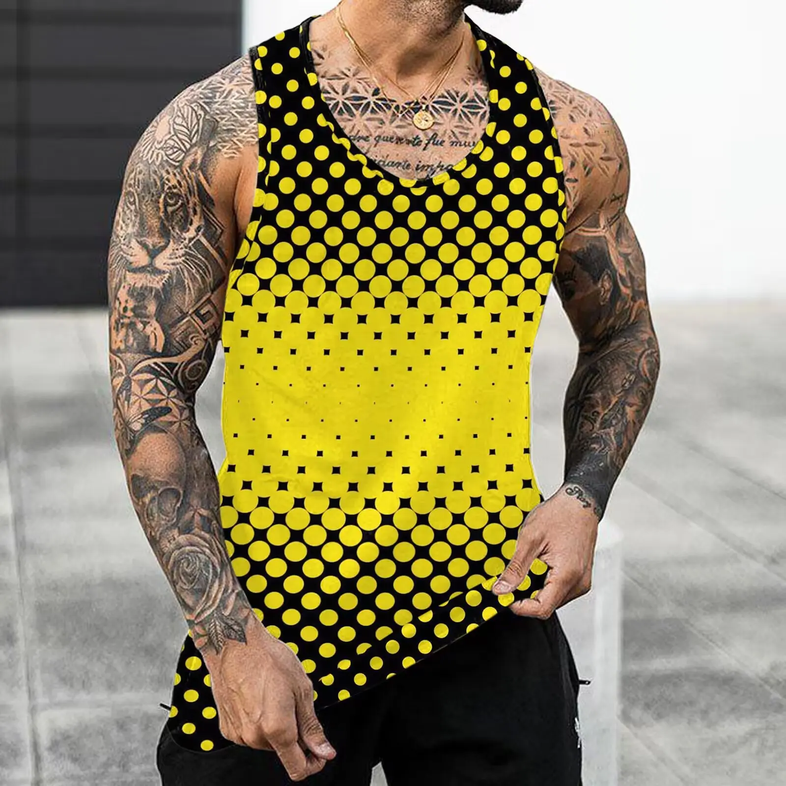 New vest Polyester men 3D printed loose casual men's vest top