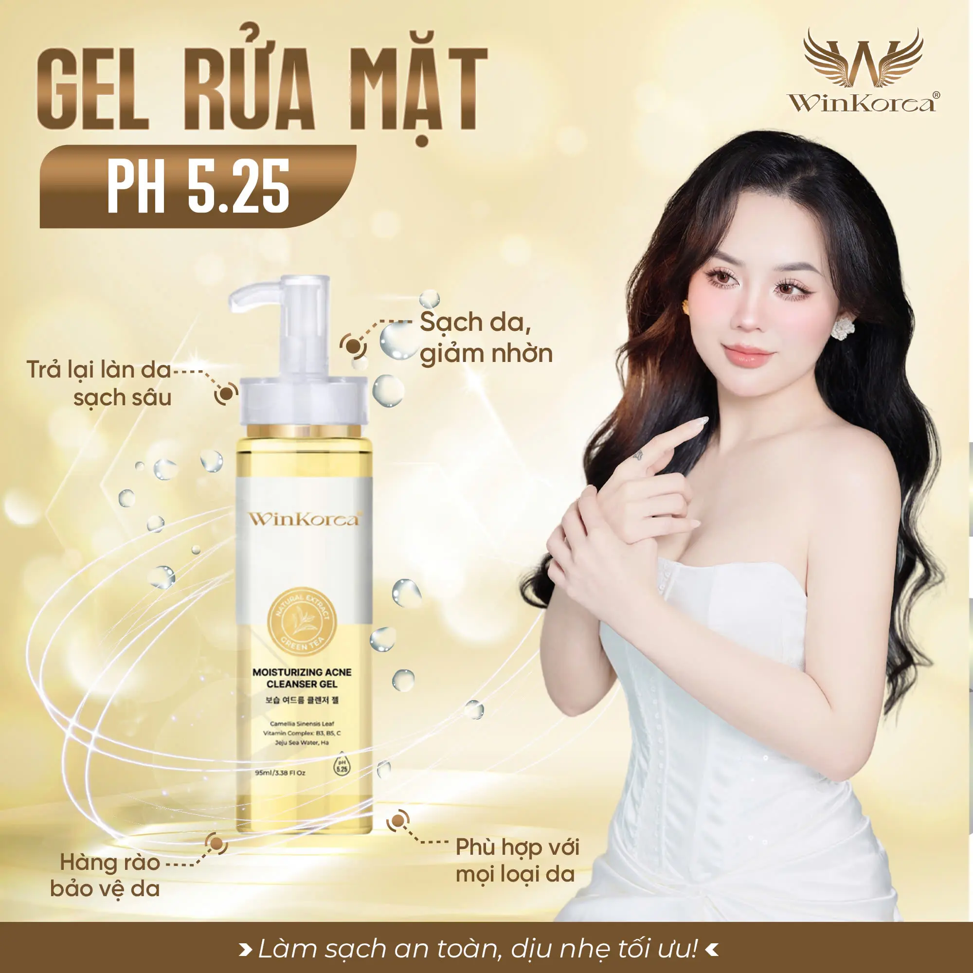Gel Rửa Mặt Cân Bằng Độ PH 5.25 Dưỡng Ẩm Da Hỗ Trợ Ngừa Mụn Cho Mọi Loại Da Thương Hiệu: WinKorea Skincare Nữ Women
