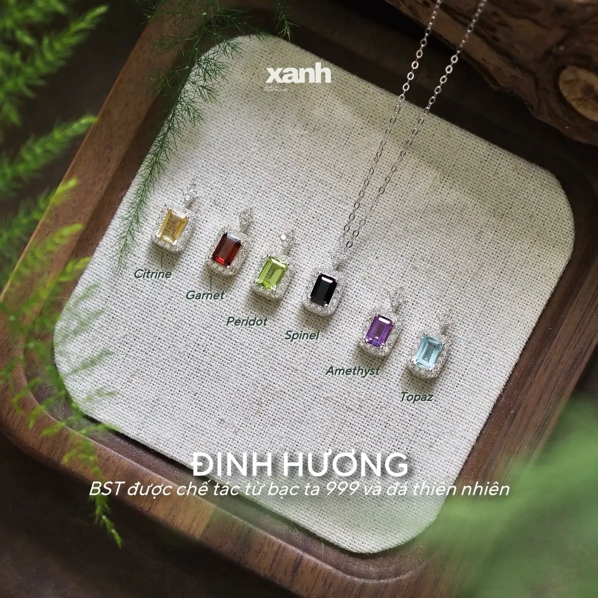 Dây chuyền bạc viền đá thiên nhiên đa sắc ngũ hành phong thỷ may mắn sang trọng thanh lịch - Xanh Jewelry topaz vòng  cổ đá  topaz