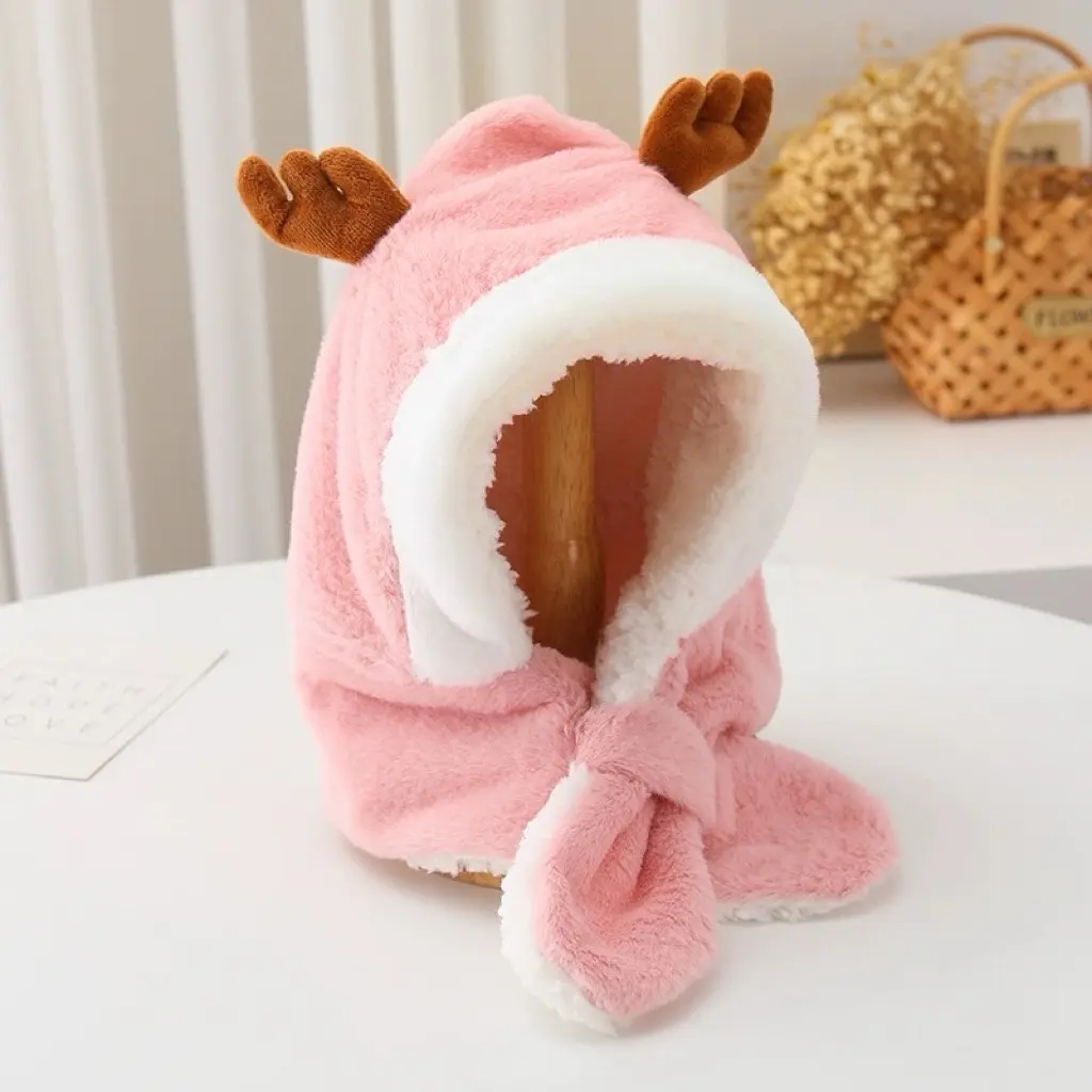 Mũ sừng hươu lông mềm mịn cho bé, nhiều màu kèm khăn nón  che mũ  lông 1-3 tuổi mũ  quả